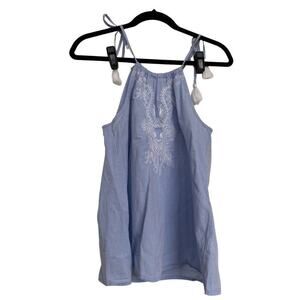 Vineyard Vines Shell Flower Embroidered Tassel Tie Top in Blue, Size 4